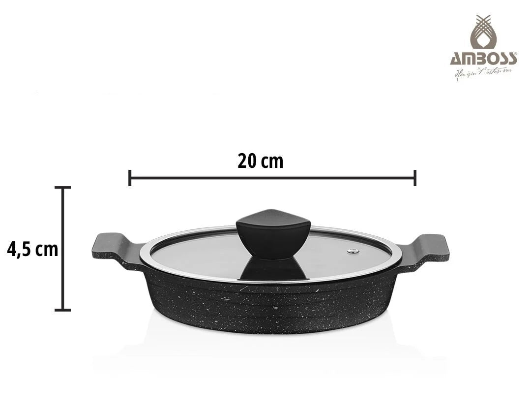 Amboss Astral Ensemble de 3 Poêles en Fonte avec Revêtement en Granit et Couvercles en Verre