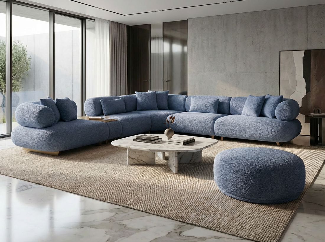 Canapé d'Angle "Bubble" en Tissu Bouclé -  Design Modulaire et Organique