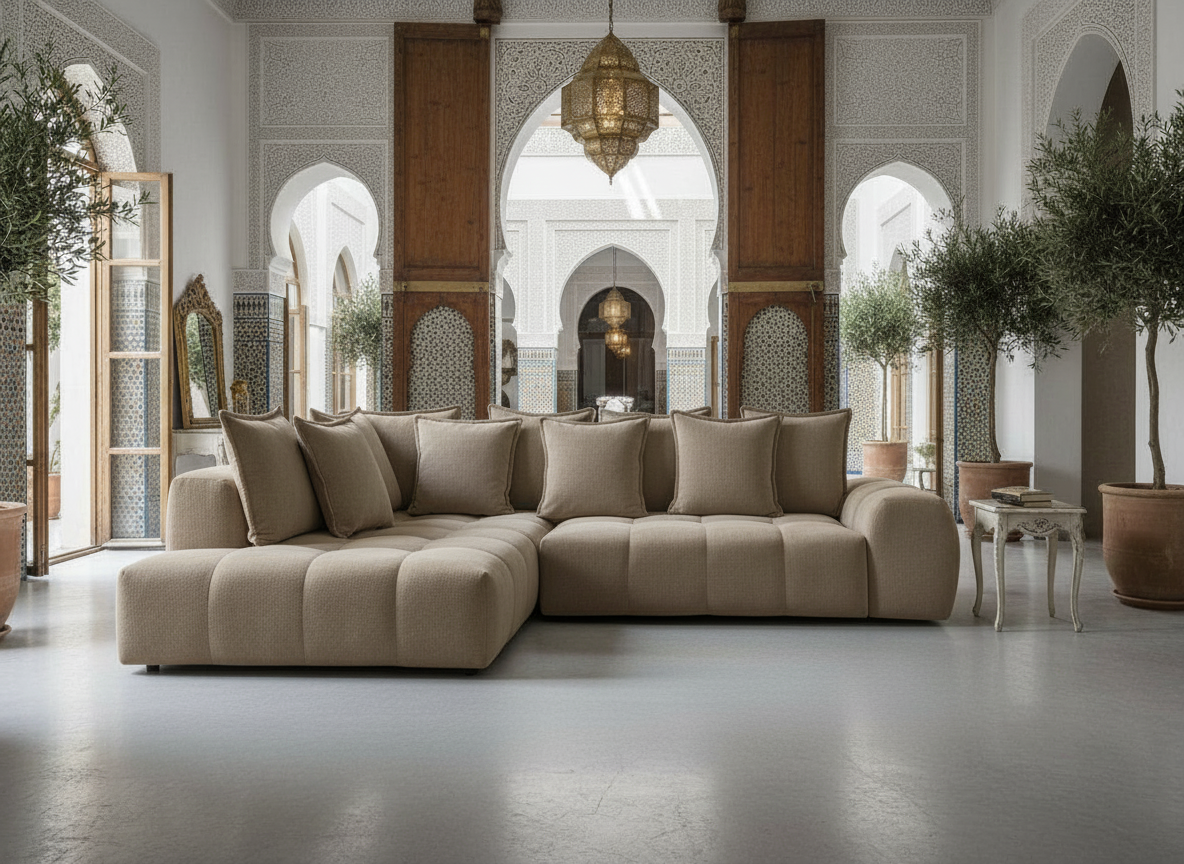 Canapé FLY d'angle convertible coffre – tissu chiné