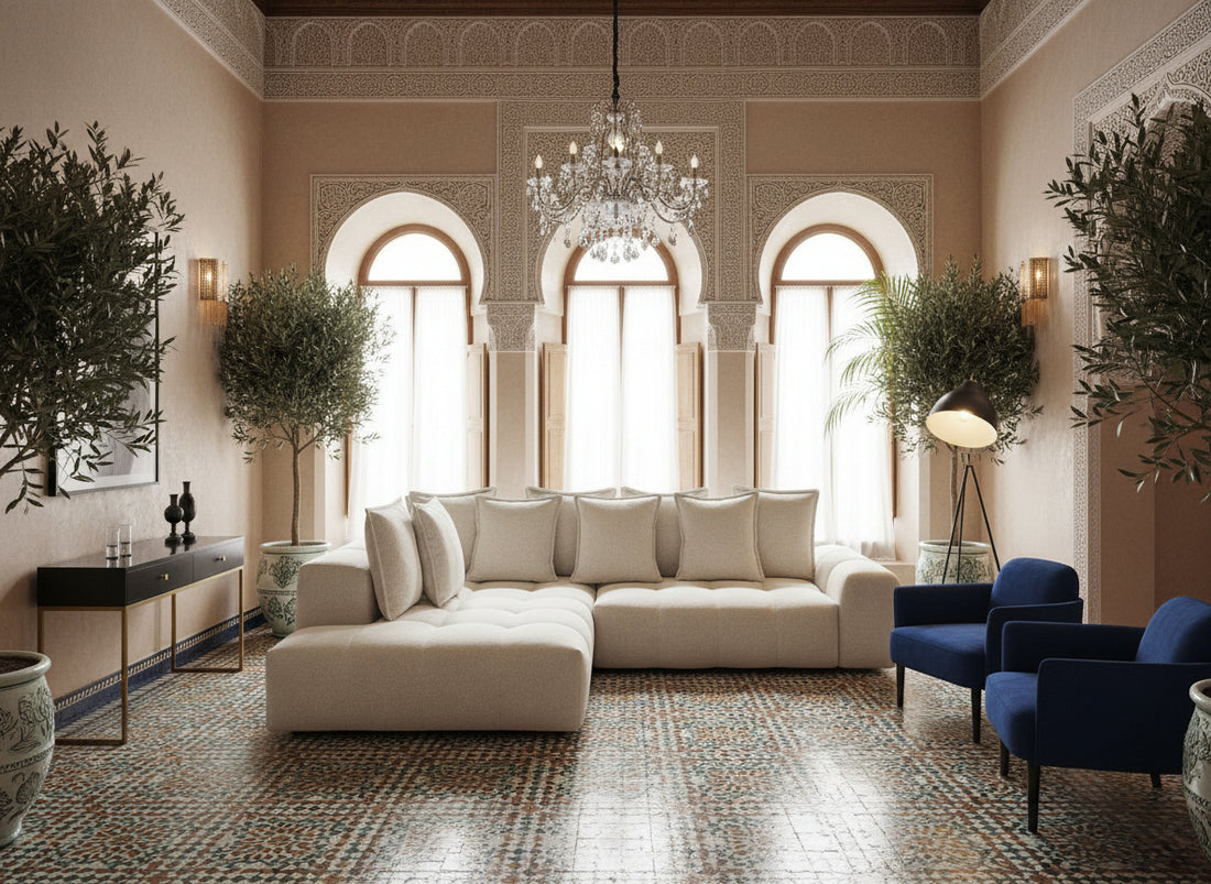 Canapé FLY d'angle convertible coffre – tissu chiné