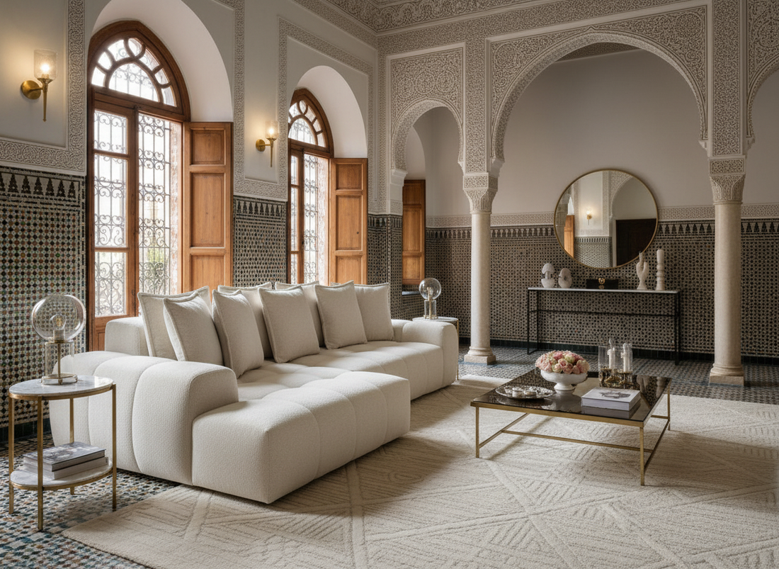 Canapé FLY d'angle convertible coffre – tissu chiné