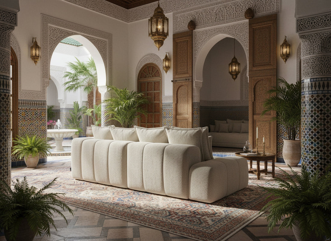 Canapé FLY d'angle convertible coffre – tissu chiné