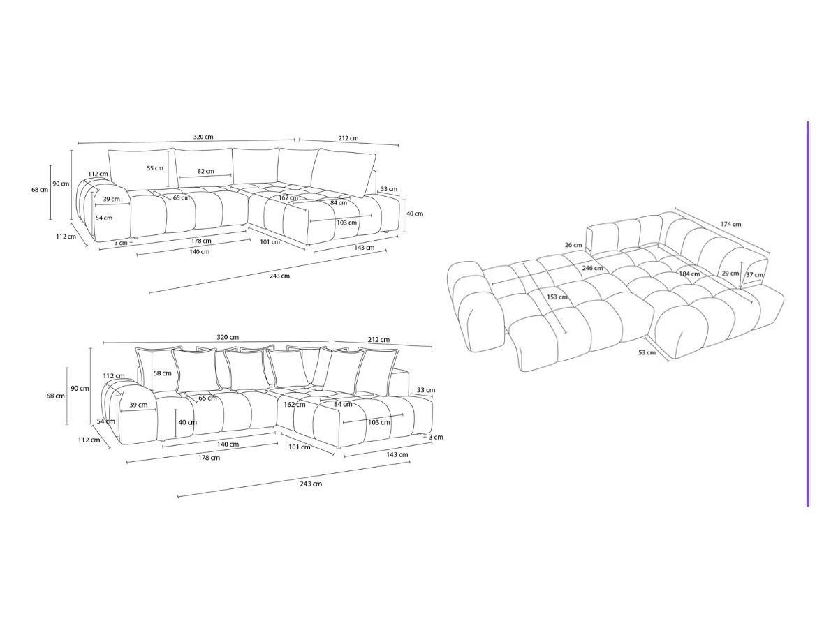 Canapé FLY d'angle convertible coffre – tissu chiné