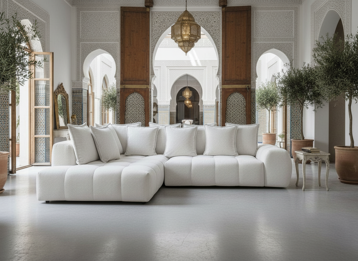 Canapé FLY d'angle convertible coffre – tissu chiné