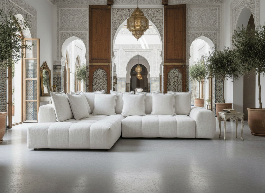 Canapé FLY d'angle convertible coffre – tissu chiné