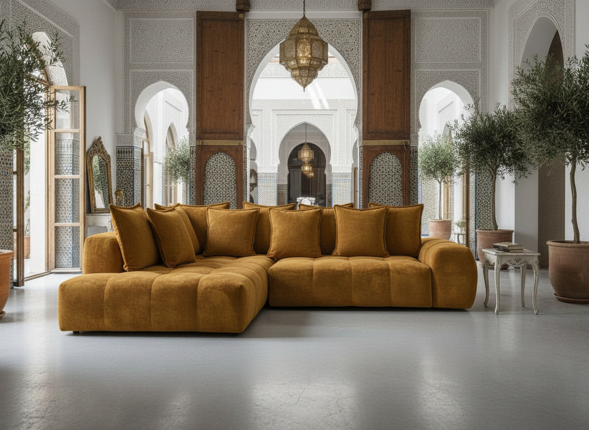 Canapé FLY d'angle convertible coffre – tissu chiné