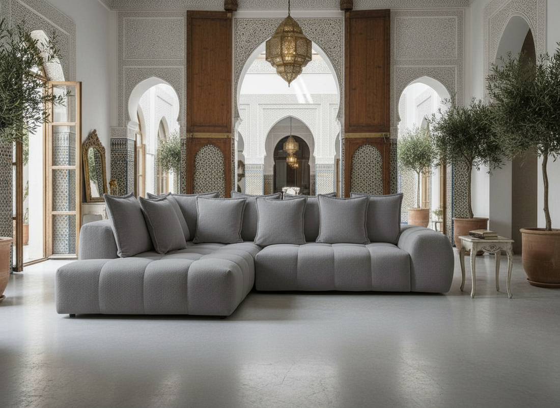 Canapé FLY d'angle convertible coffre – tissu chiné