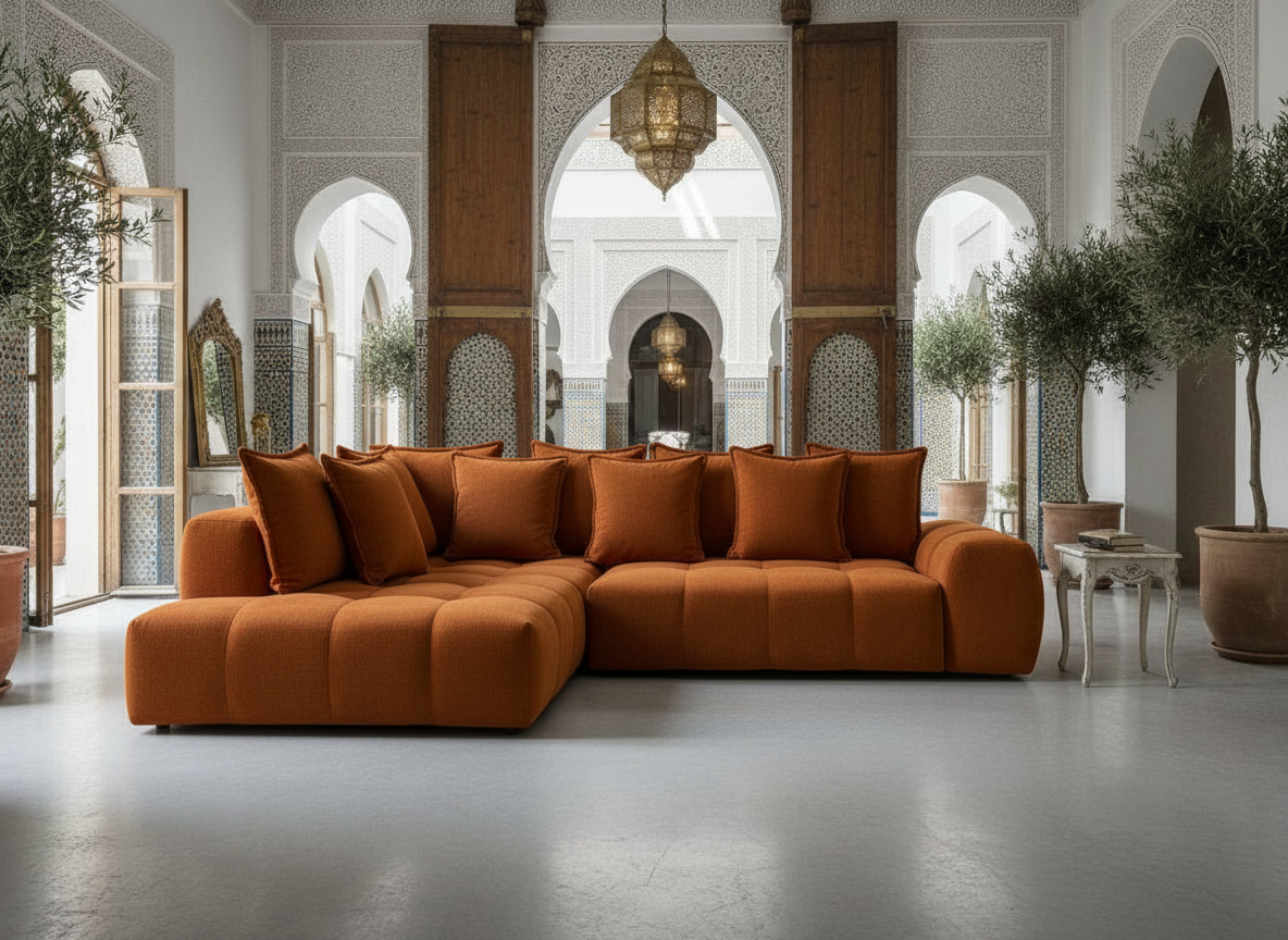 Canapé FLY d'angle convertible coffre – tissu chiné