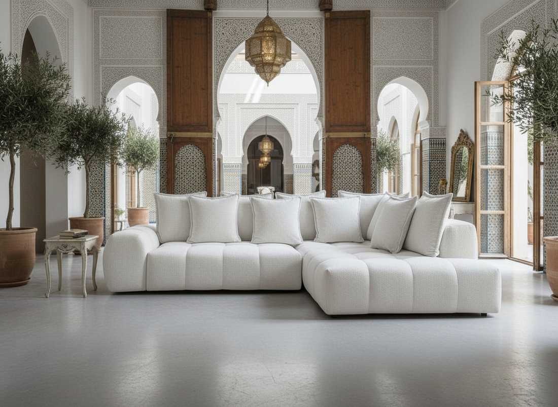 Canapé FLY d'angle convertible coffre – tissu chiné