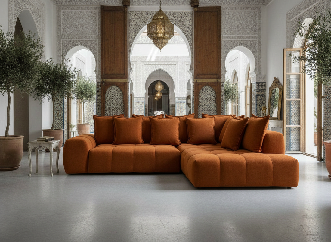 Canapé FLY d'angle convertible coffre – tissu chiné