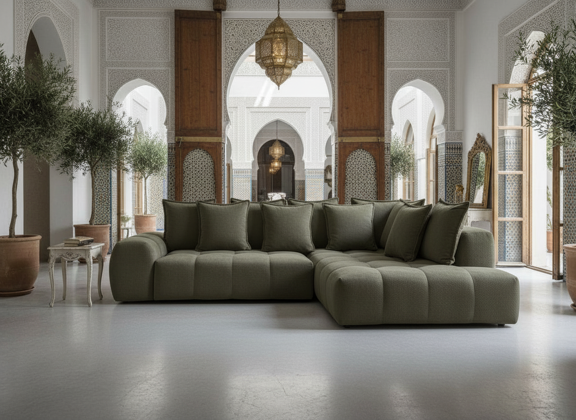 Canapé FLY d'angle convertible coffre – tissu chiné