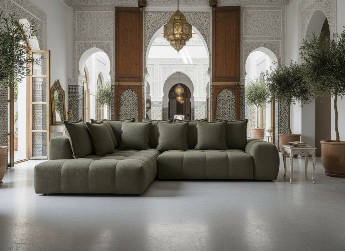 Canapé FLY d'angle convertible coffre – tissu chiné