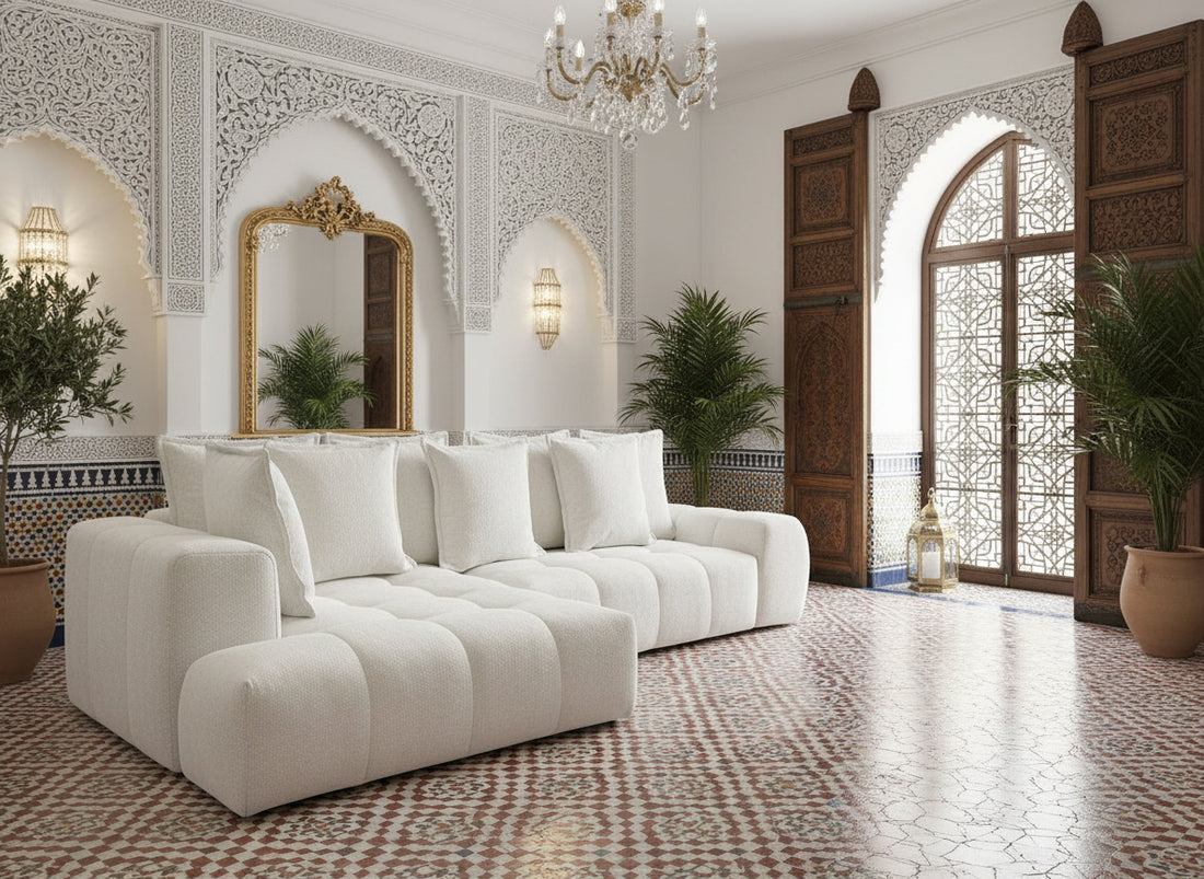 Canapé FLY d'angle convertible coffre – tissu chiné