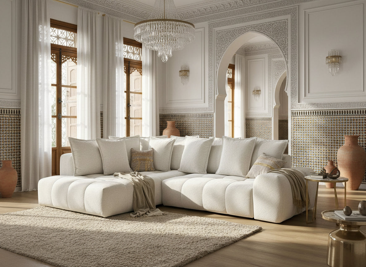 Canapé FLY d'angle convertible coffre – tissu chiné