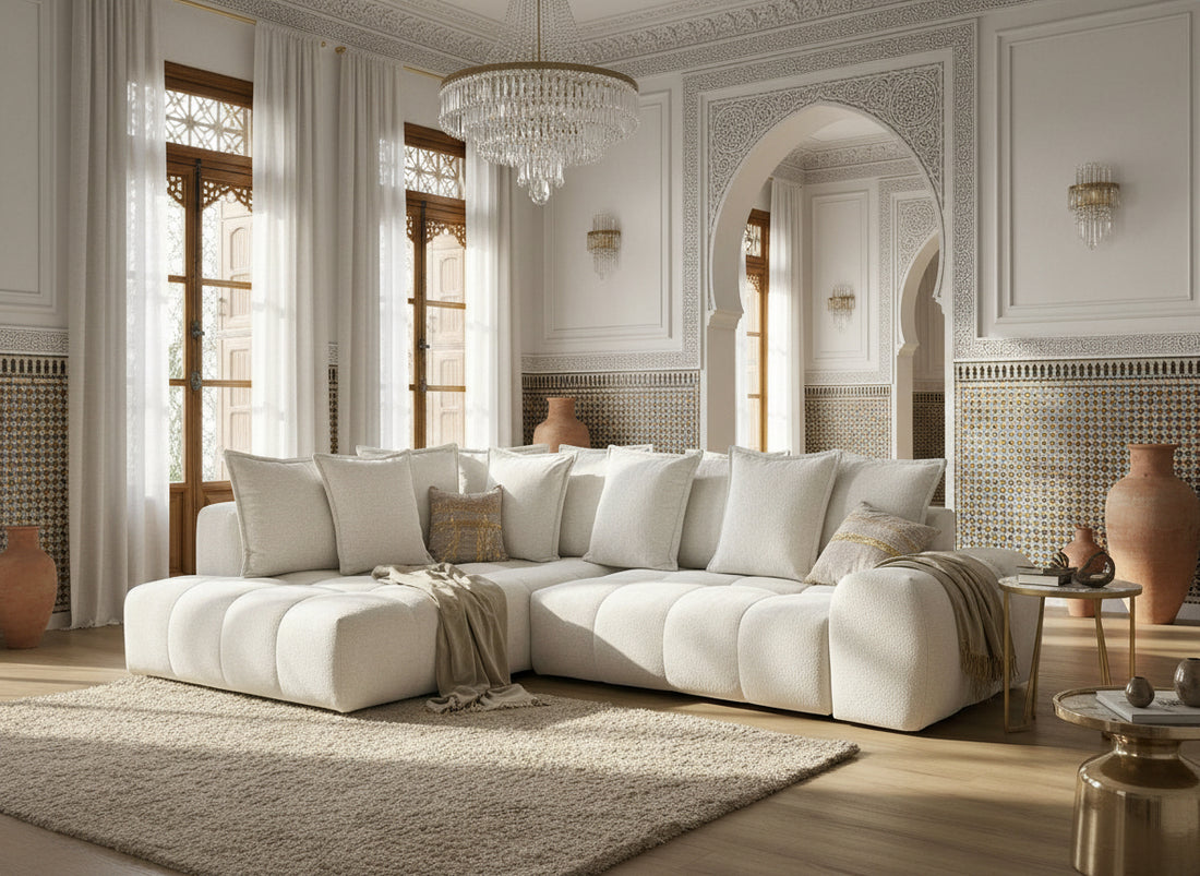 Canapé FLY d'angle convertible coffre – tissu chiné