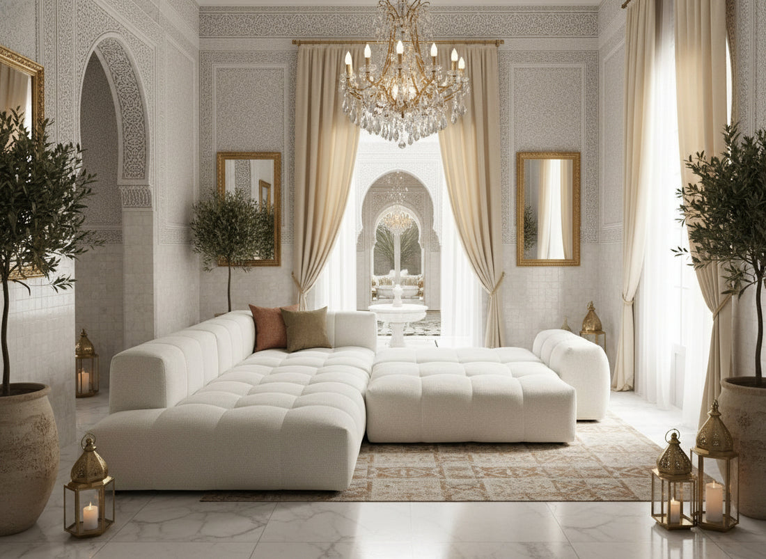 Canapé FLY d'angle convertible coffre – tissu chiné