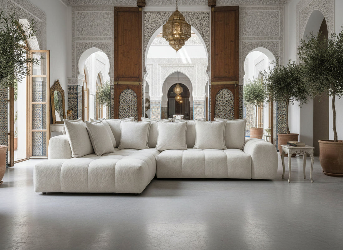 Canapé FLY d'angle convertible coffre – tissu chiné