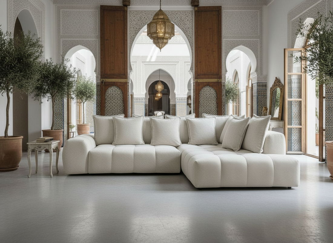 Canapé FLY d'angle convertible coffre – tissu chiné