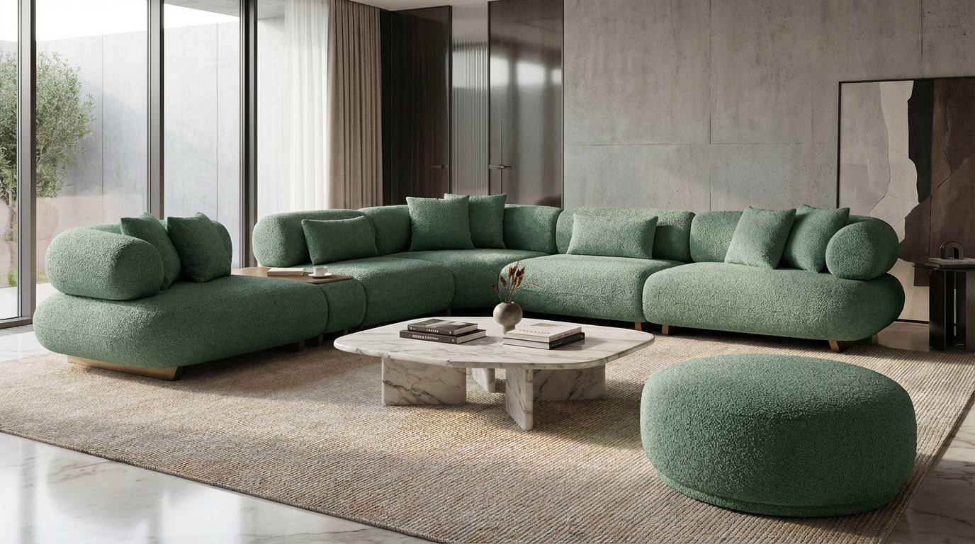 Canapé d'Angle "Bubble" en Tissu Bouclé -  Design Modulaire et Organique