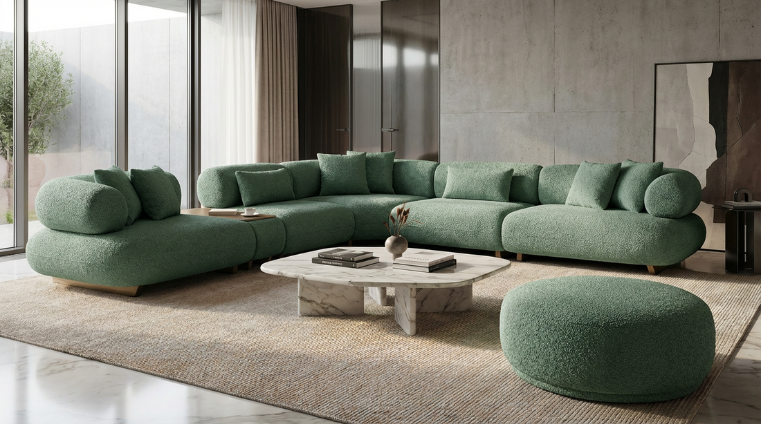 Canapé d'Angle "Bubble" en Tissu Bouclé -  Design Modulaire et Organique