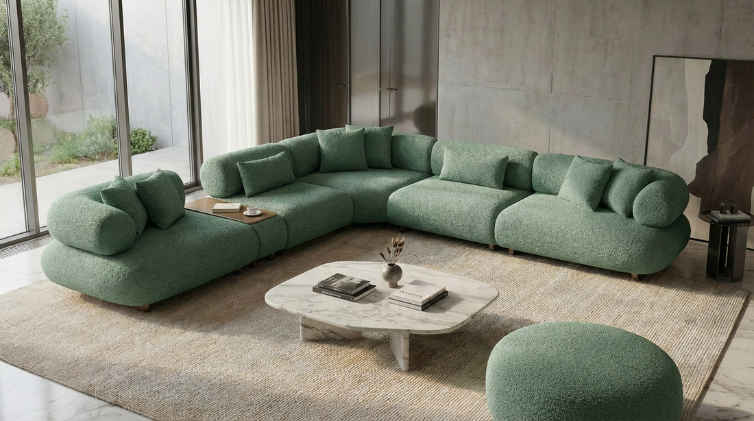 Canapé d'Angle "Bubble" en Tissu Bouclé -  Design Modulaire et Organique