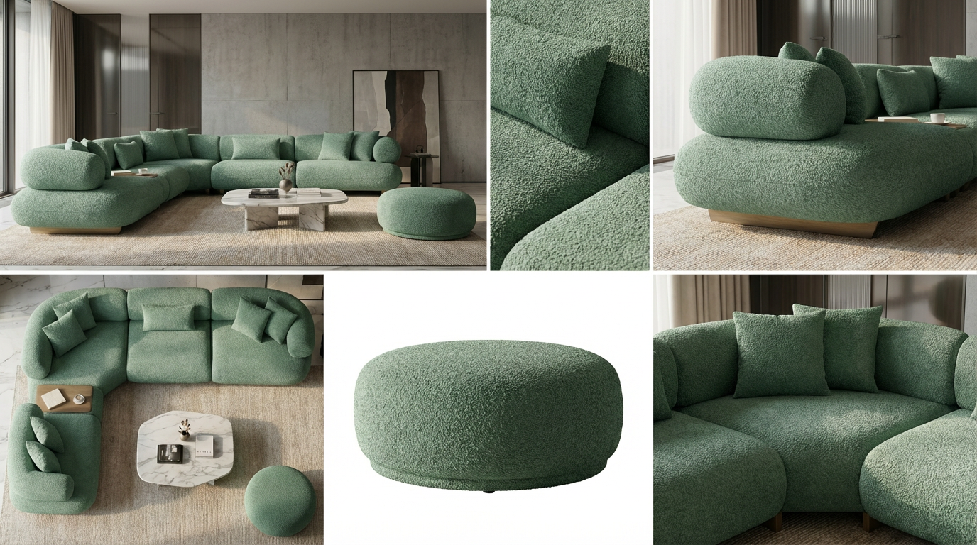 Canapé d'Angle "Bubble" en Tissu Bouclé -  Design Modulaire et Organique