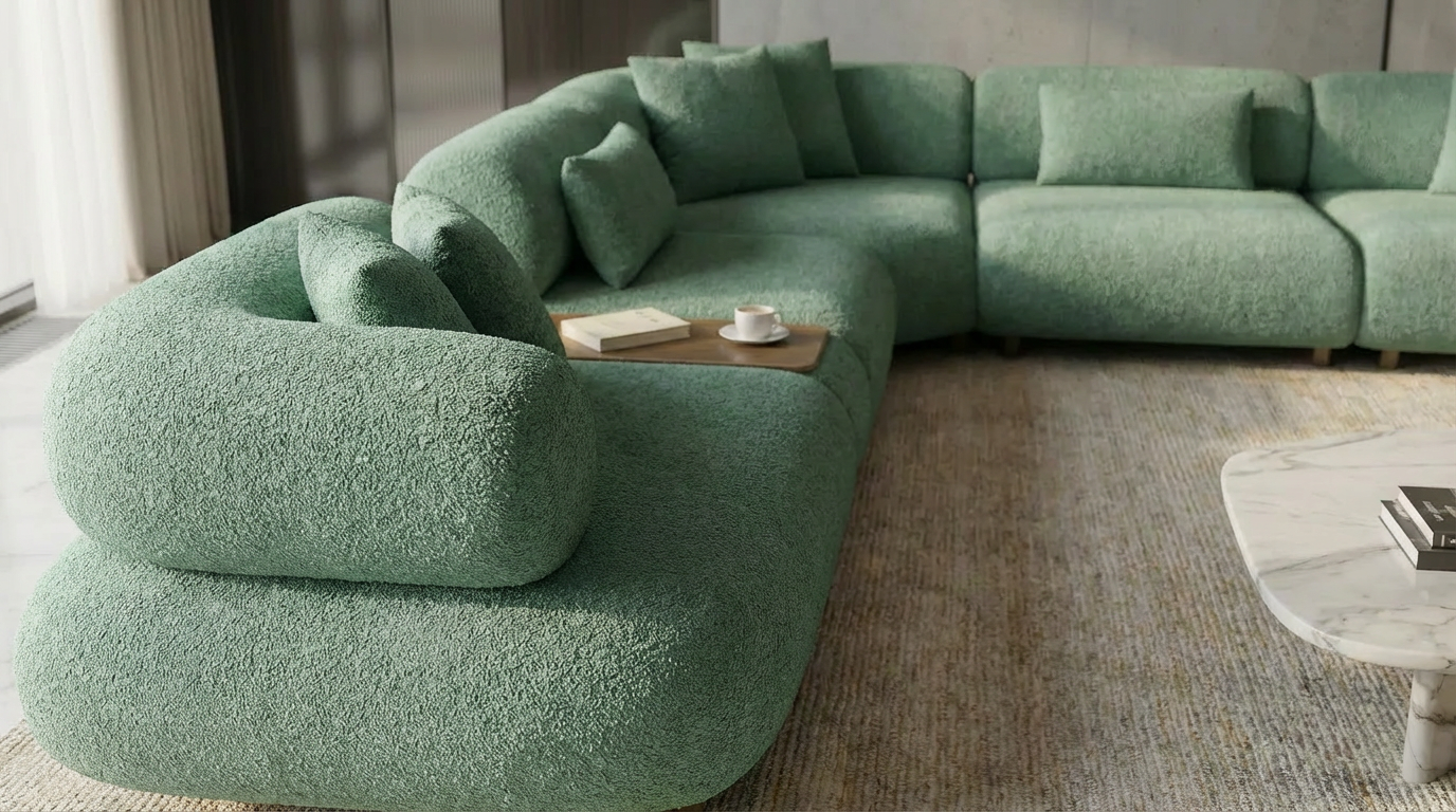 Canapé d'Angle "Bubble" en Tissu Bouclé -  Design Modulaire et Organique