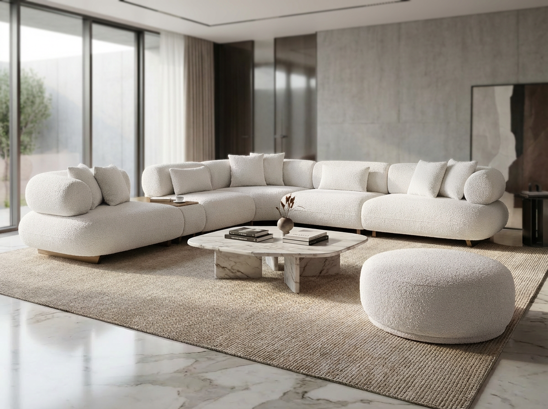 Canapé d'Angle "Bubble" en Tissu Bouclé -  Design Modulaire et Organique