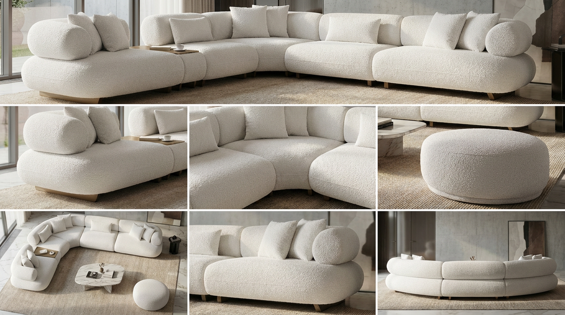 Canapé d'Angle "Bubble" en Tissu Bouclé -  Design Modulaire et Organique