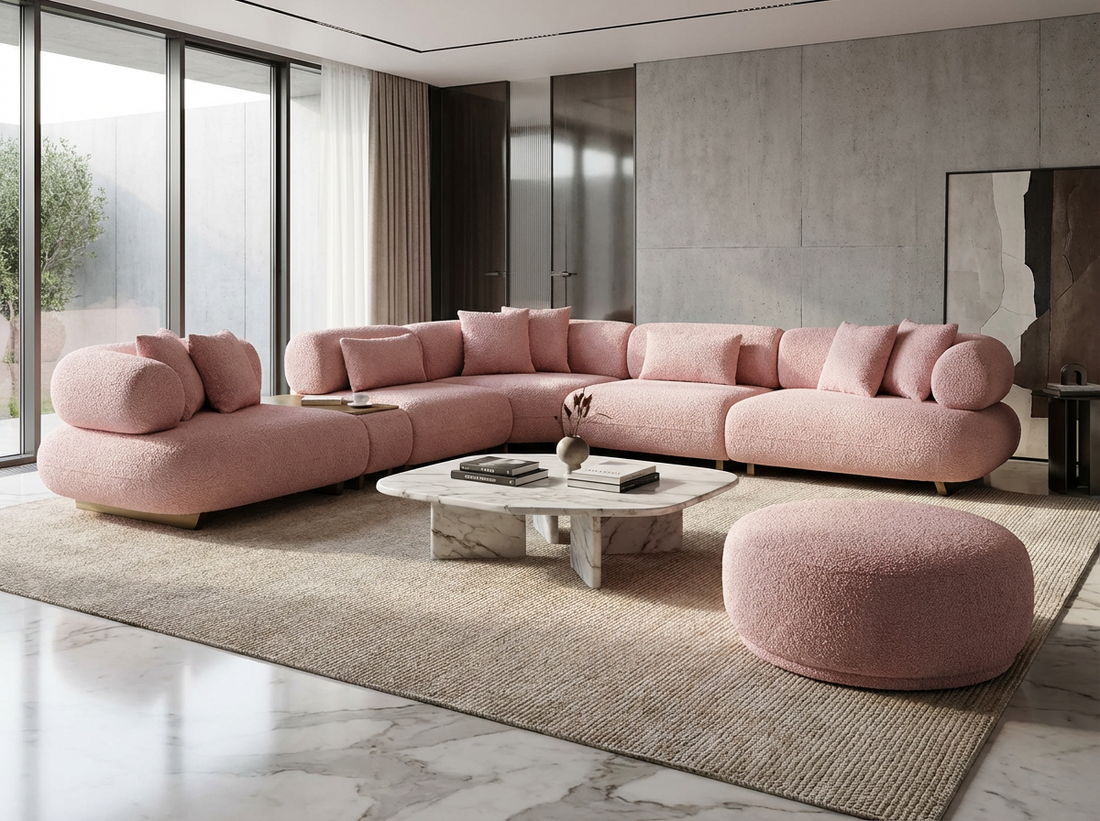 Canapé d'Angle "Bubble" en Tissu Bouclé -  Design Modulaire et Organique