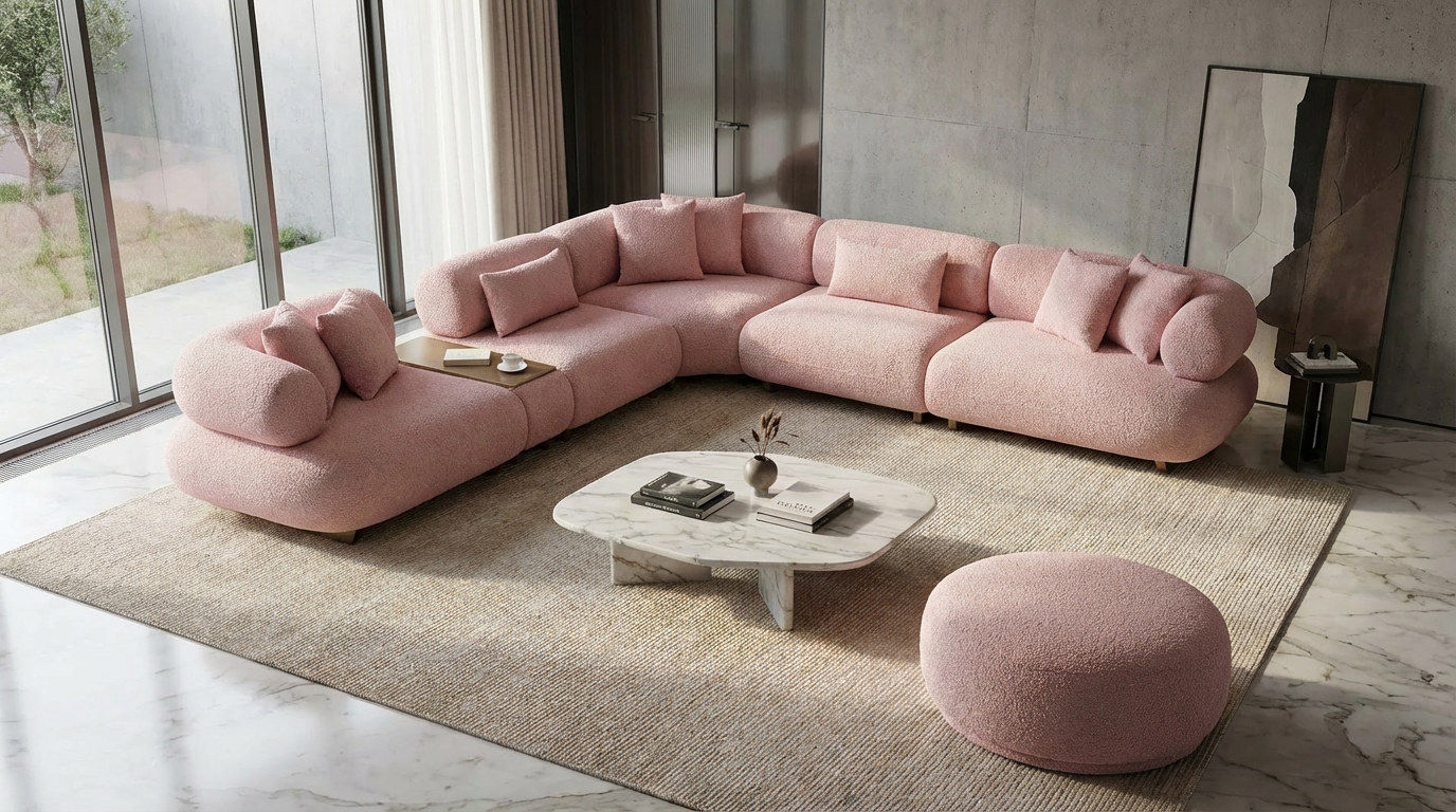 Canapé d'Angle "Bubble" en Tissu Bouclé -  Design Modulaire et Organique