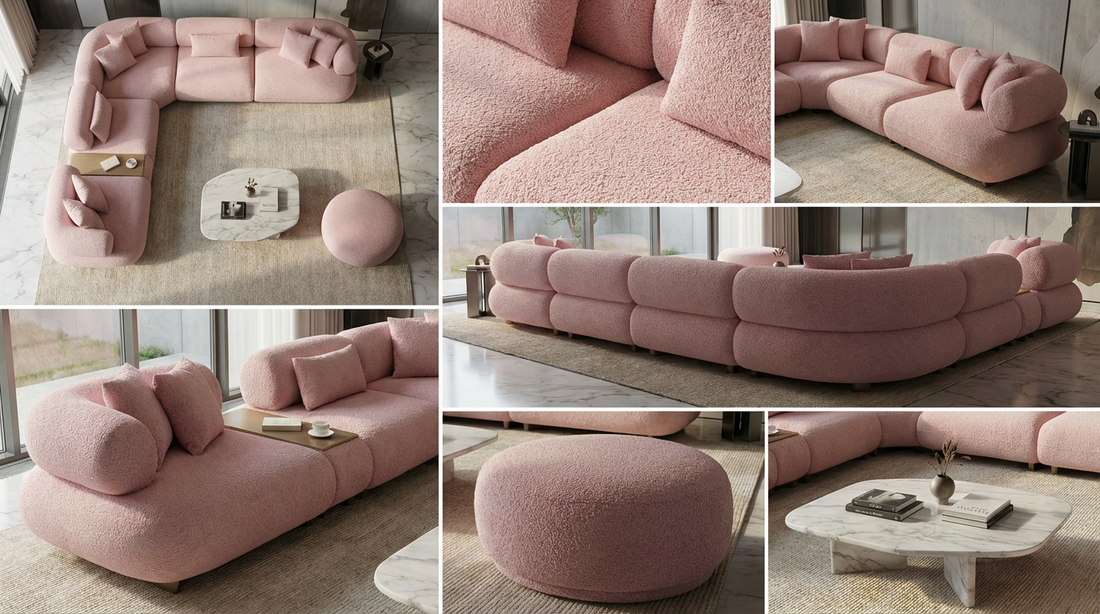 Canapé d'Angle "Bubble" en Tissu Bouclé -  Design Modulaire et Organique