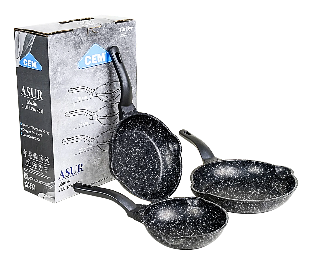 Ensemble de poêles Cem Asur – Revêtement antiadhésif (Ø 20 / 24 / 28 cm)