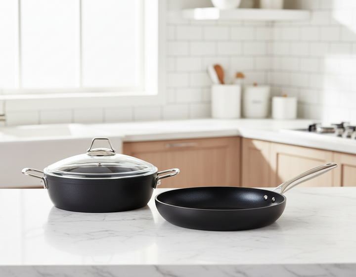 Set de casseroles et poêles Amboss Dark 26 CM – 3 Pièces avec Revêtement Titane avec Couvercles en Verre (Copie)