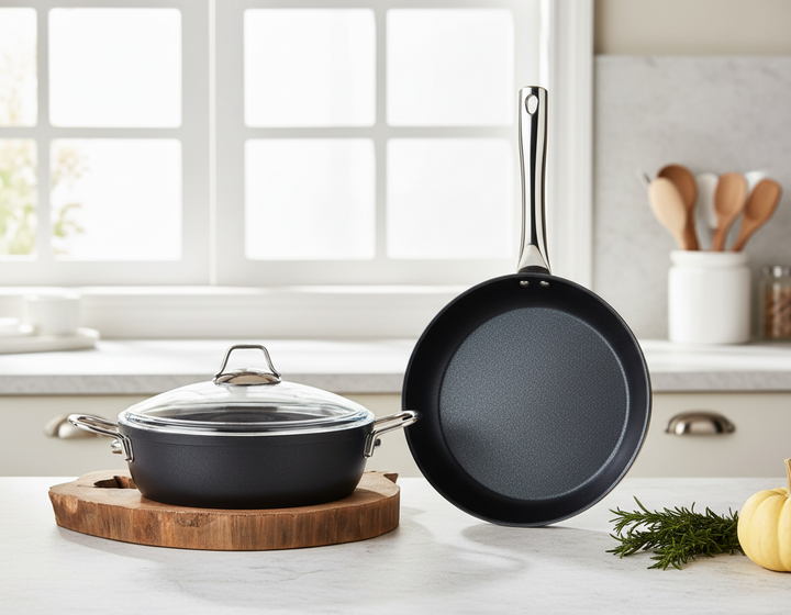 Set de casseroles et poêles Amboss Dark 28 CM – 3 Pièces avec Revêtement Titane avec Couvercles en Verre (Copie) (Copie)