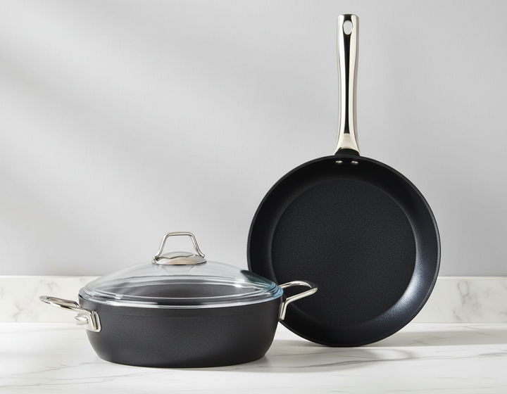 Set de casseroles et poêles Amboss Dark 24 CM – 3 Pièces avec Revêtement Titane avec Couvercles en Verre