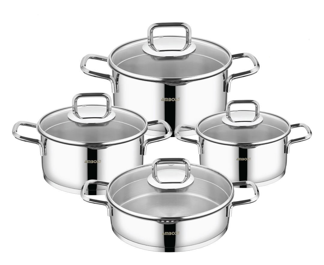 Amboss Diamond Strainer – Batterie de Cuisine 8 Pièces à Couvercles Verre