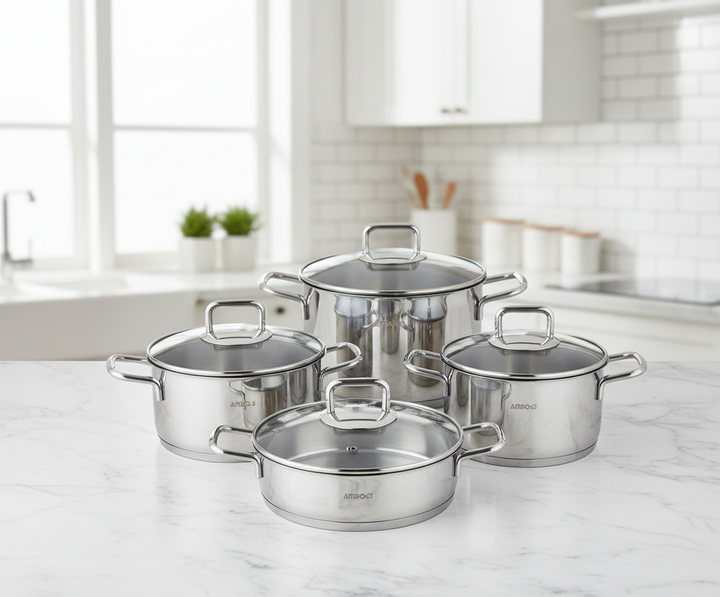 Amboss Diamond Strainer – Batterie de Cuisine 8 Pièces à Couvercles Verre