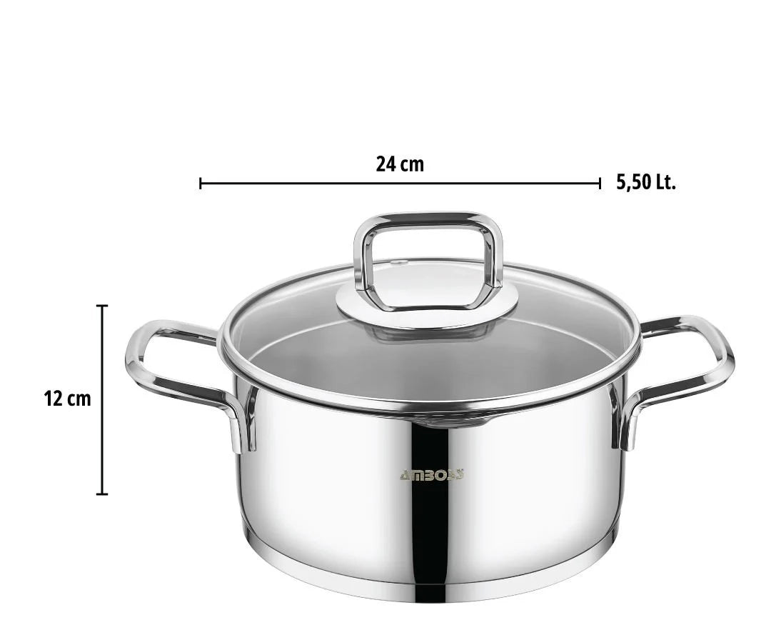 Amboss Diamond Strainer – Batterie de Cuisine 8 Pièces à Couvercles Verre