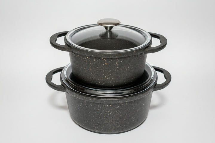 Marmite haute 20 cm - 24 cm, en fonte d'aluminium noir matte avec couvercle en verre - Élégance et performance