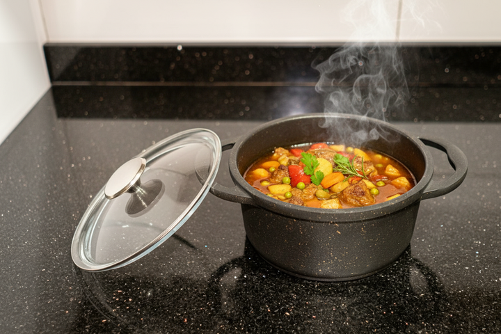 Marmite haute 20 cm - 24 cm, en fonte d'aluminium noir matte avec couvercle en verre - Élégance et performance