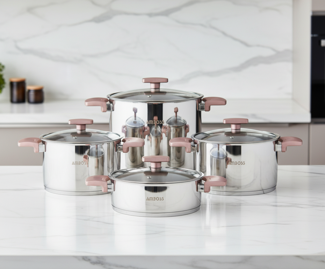 Amboss Batterie de Cuisine Enio Rose Gold – 8 Pièces en Acier Inoxydable