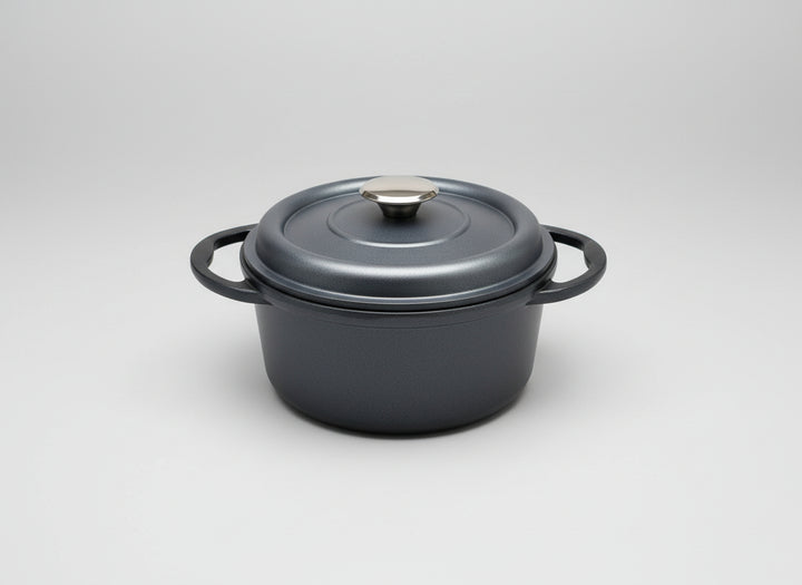 Faitout Rond en Fonte Émaillée 20 cm – Gris Métallisé