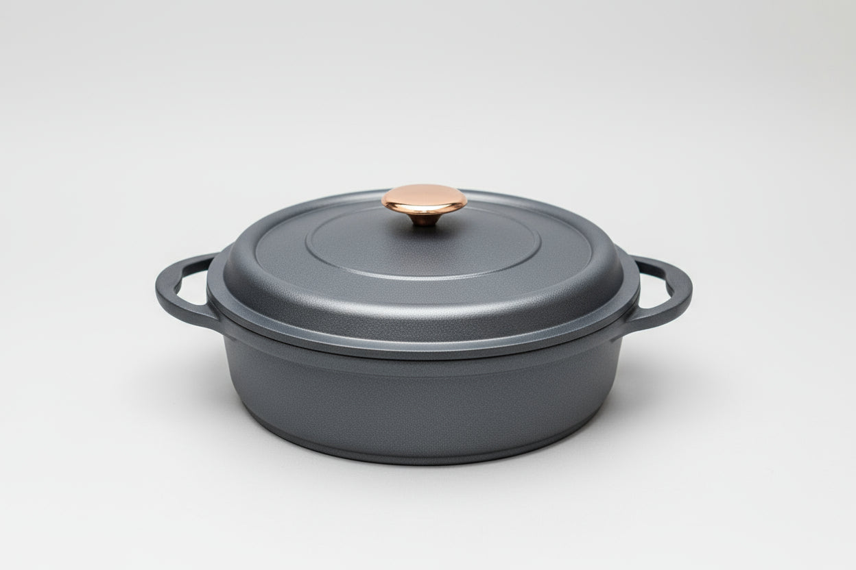 Faitout Rond en Fonte Émaillée 28 cm – Gris Métallisé