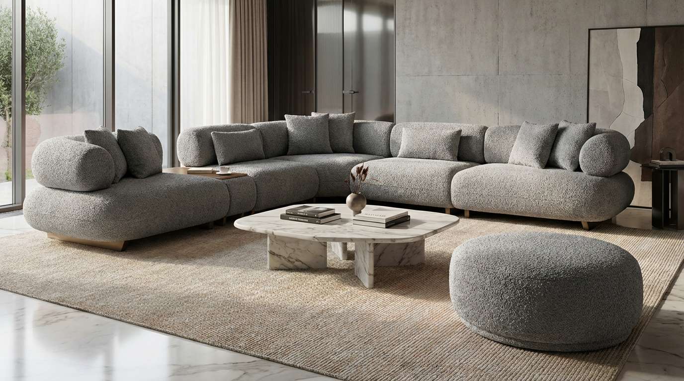 Canapé d'Angle "Bubble" en Tissu Bouclé -  Design Modulaire et Organique