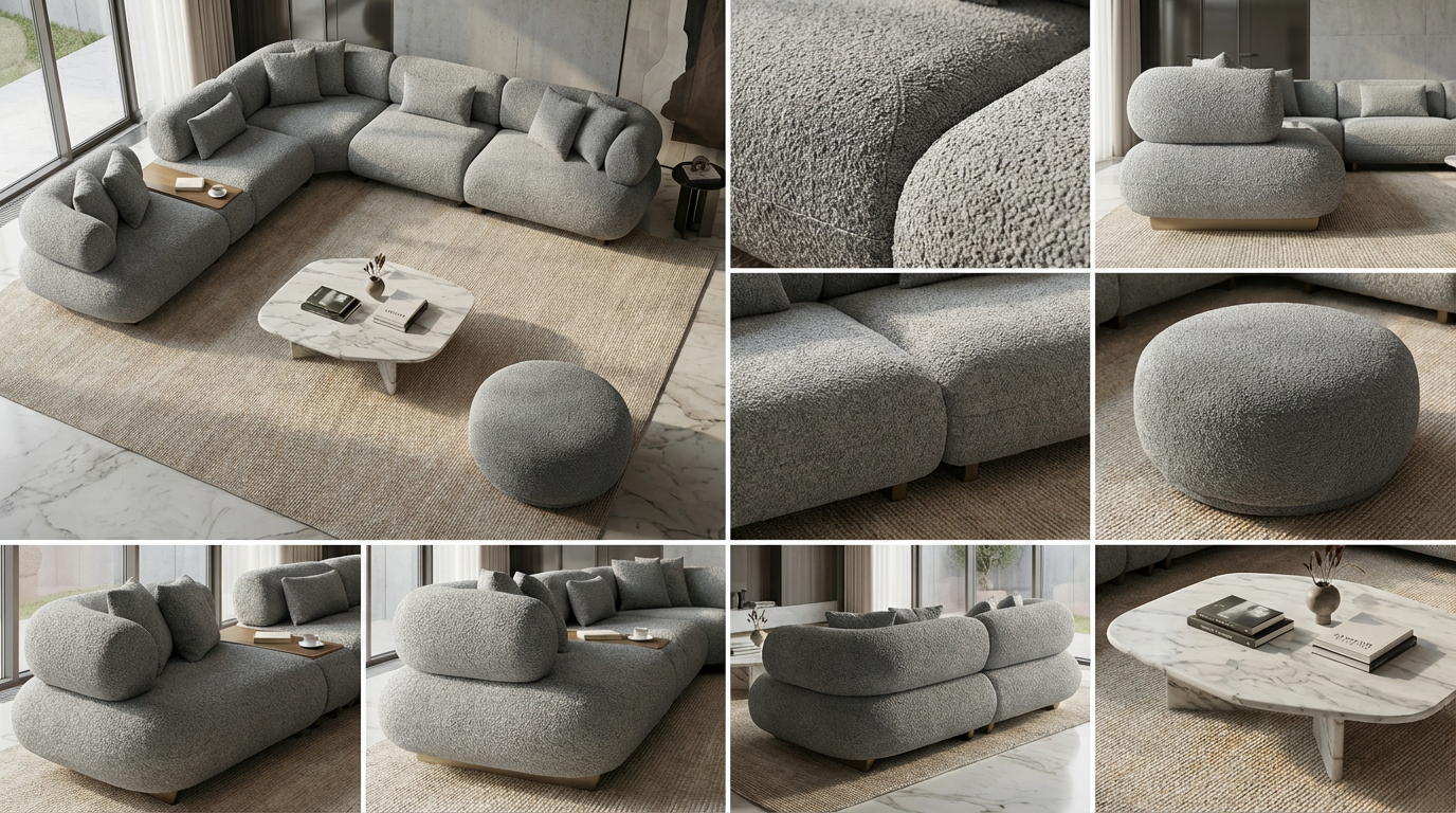 Canapé d'Angle "Bubble" en Tissu Bouclé -  Design Modulaire et Organique
