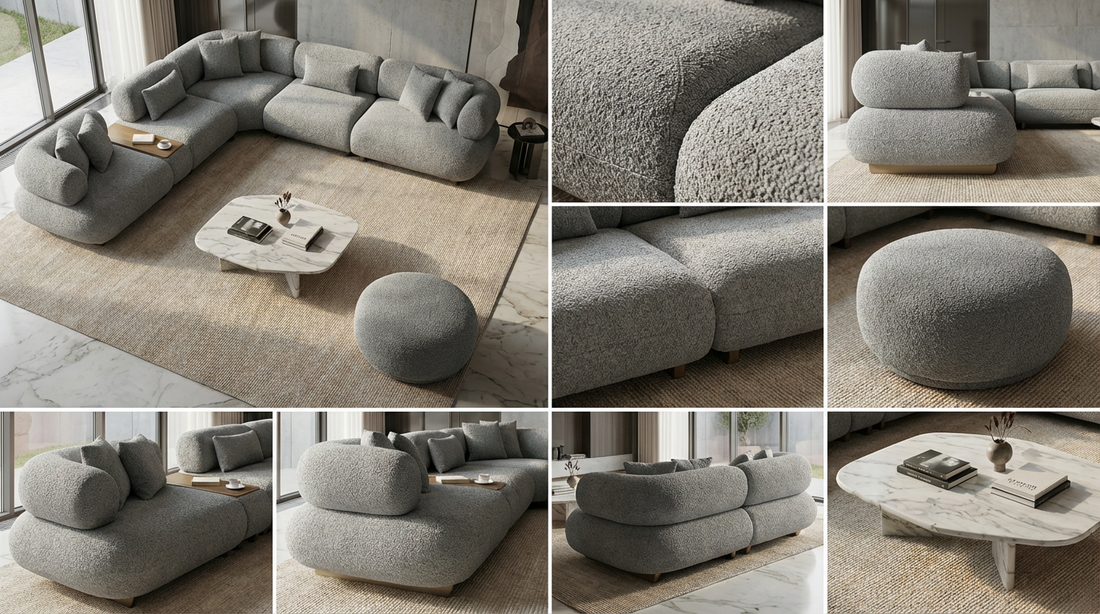 Canapé d'Angle "Bubble" en Tissu Bouclé -  Design Modulaire et Organique