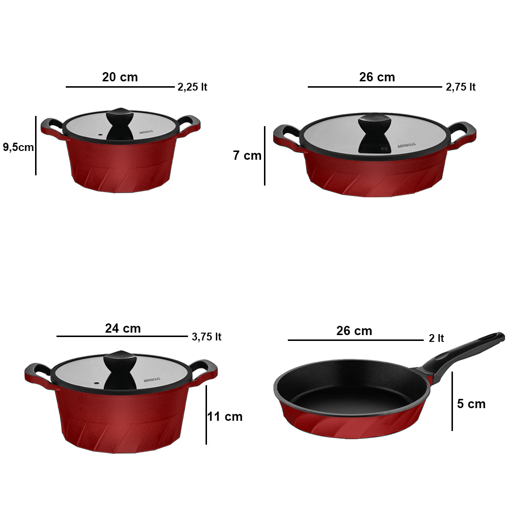 Set Vento 7 Pièces – Fonte avec Revêtement Titane (Rouge)