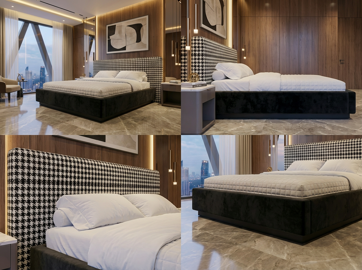 Cadre de Lit Luxueux Rembourré en Velours à Motif Baroque/Floral - Design "Bubble" - Tailles Queen et King