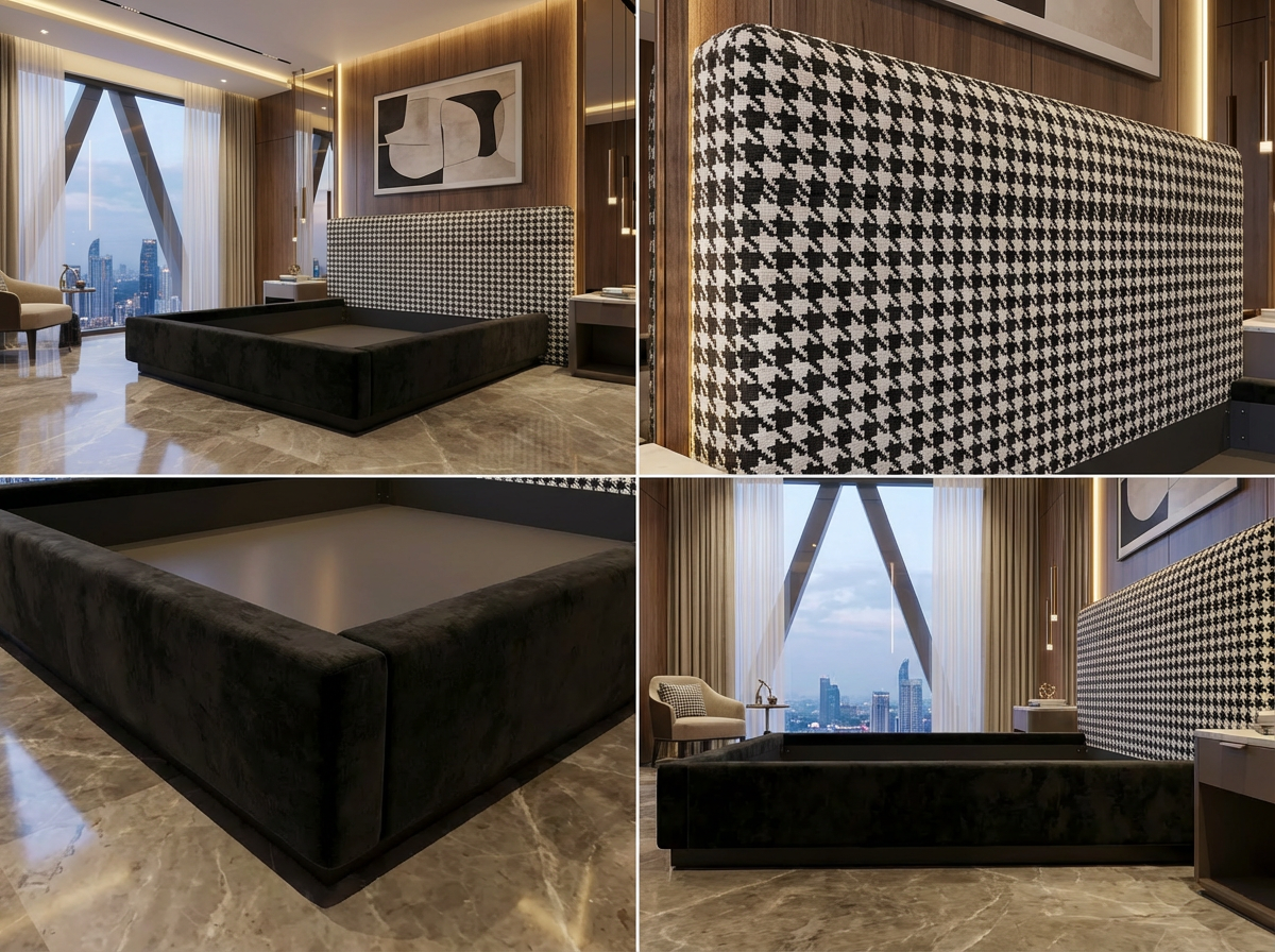 Cadre de Lit Luxueux Rembourré en Velours à Motif Baroque/Floral - Design "Bubble" - Tailles Queen et King